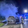 FW Weinheim: Pkw-Brand auf der A5 zwischen Weinheim und Hemsbach. Familie mit zwei Kleinkindern bleibt unverletzt.