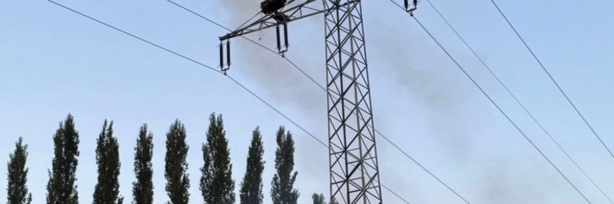 FW-OG: Leeres Storchennest brennt auf Hochspannungsmast