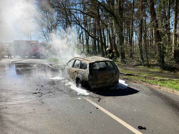 FW-ROW: PKW brennt auf K110 bei Meinstedt nach Verkehrsunfall vollständig aus