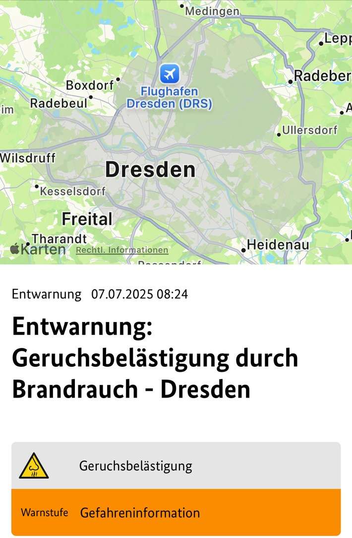 FW Dresden: Entwarnung bezüglich Geruchsbelästigung durch Brandrauch aus der Gorischheide