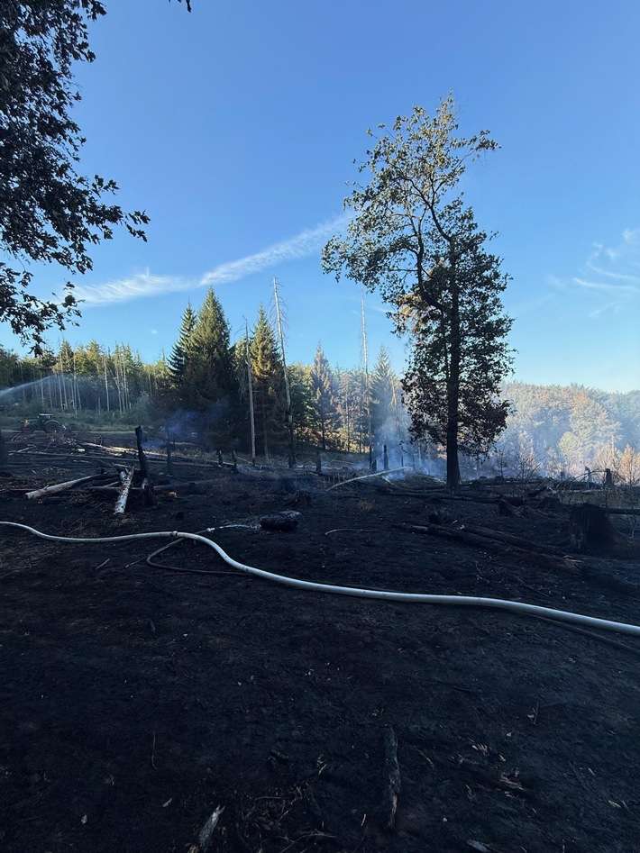 FW Kreis Soest: Mehr als 100 Einsatzkräfte weiterhin beim Waldbrand im Einsatz / Kräftezehrende Arbeiten bei hohen Temperaturen
