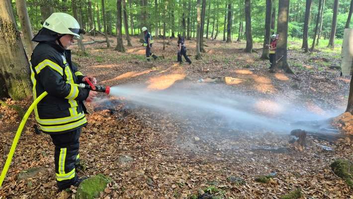 FW VG Westerburg: Aufmerksame Spaziergängerin meldet Rauchentwicklung im Wald - Feuerwehr verhindert großen Waldbrand