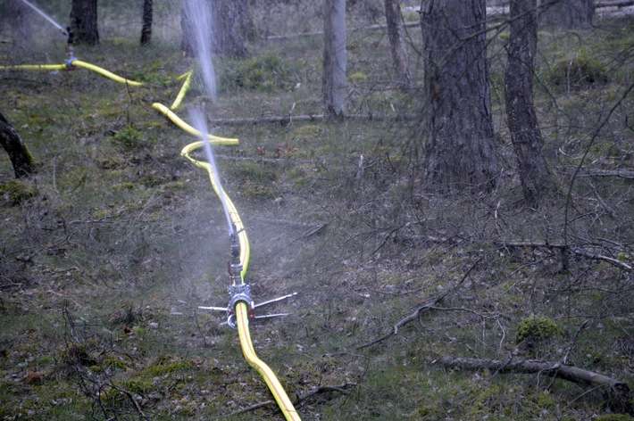 FW Lüchow-Dannenberg: +++ Waldbrandübung in Lüchow-Dannenberg +++ Feldbrand bei Clenze breitet sich aus +++ Insgesamt 8ha Waldgebiet betroffen +++ Feuerwehr hat Probleme mit engen und zugewachsenen Wegen +++