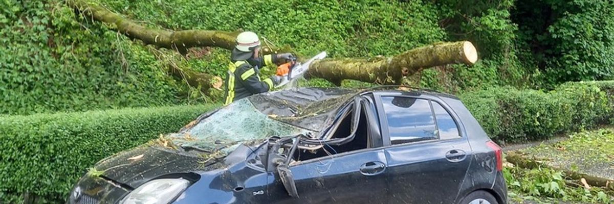 FW-EN: Massiver Baum stürze auf fahrenden Pkw - Zwei Verletzte bei Unfall in Herdecke - Großes Glück für Insassen