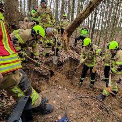 FW Wachtberg: Feuerwehr Wachtberg befreit Hund aus Fuchsbau in einem Waldstück bei Wachtberg-Villip