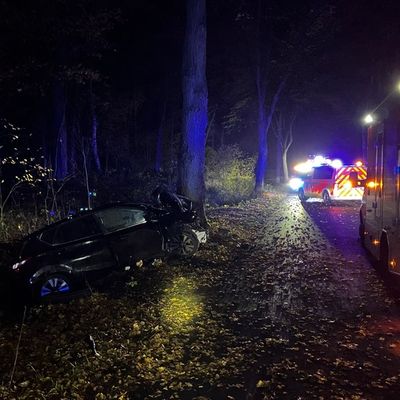 FW Paderborn: Verkehrsunfall in Paderborn-Sande Zwei Verletzte nach Frontalaufprall gegen Baum