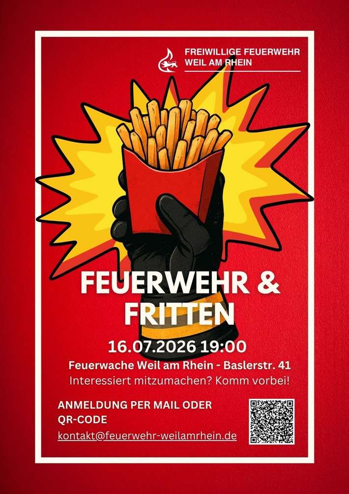 Feuerwehr Weil: Feuerwehr & Fritten: Feuerwehr Weil am Rhein lädt zum Kennenlernabend ein