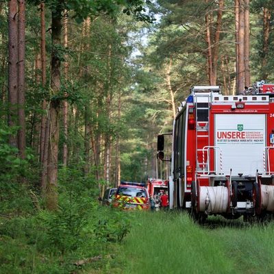 FW Hambühren: Nachlöscharbeiten im Wald nach Baggerbrand - Ausbreitung auf Waldgebiet verhindert
