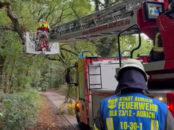FW-AUR: Gefahrenstelle über Drehleiter entfernt