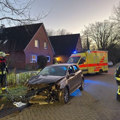 FW-AUR: In Wohngebiet mit Baum kollidiert