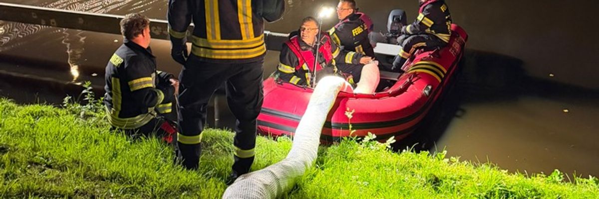 FW-AUR: Mülltonnenbrand zugleich mit Ölaustritt auf Gewässer