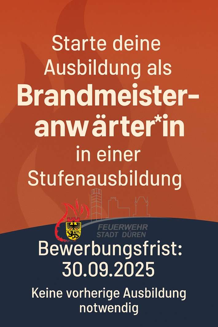 FW Düren: Direkt nach der Schulbank zur Feuerwehr - Stadt Düren startet neue Stufenausbildung für Brandmeisteranwärter*innen - Bewerbungsfrist 30.September