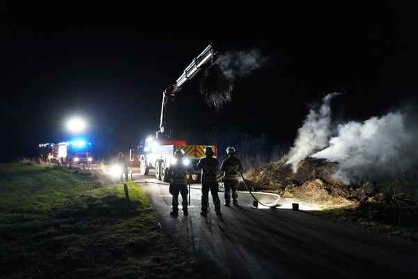 FW Bocholt: Feldbrand stellt sich als brennender Schilfhaufen heraus