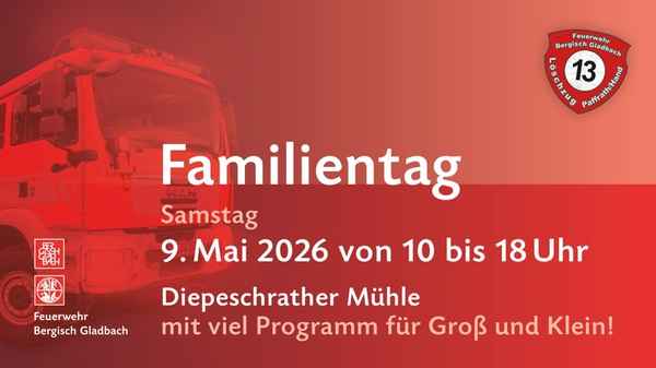 FW-GL: Feuerwehr Bergisch Gladbach lädt zum Familientag an der Diepeschrather Mühle ein