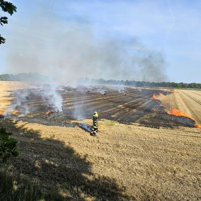 FW Flotwedel: Brennende Ballenpresse sorgt für überörtlichen Feuerwehreinsatz bei Papenhorst