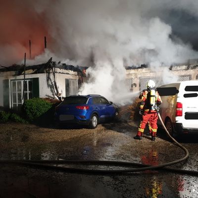 FW-RD: Großbrand in Schülp bei Nortorf (Kreis Rendsburg-Eckernförde) Reetdachgebäude brennt nieder