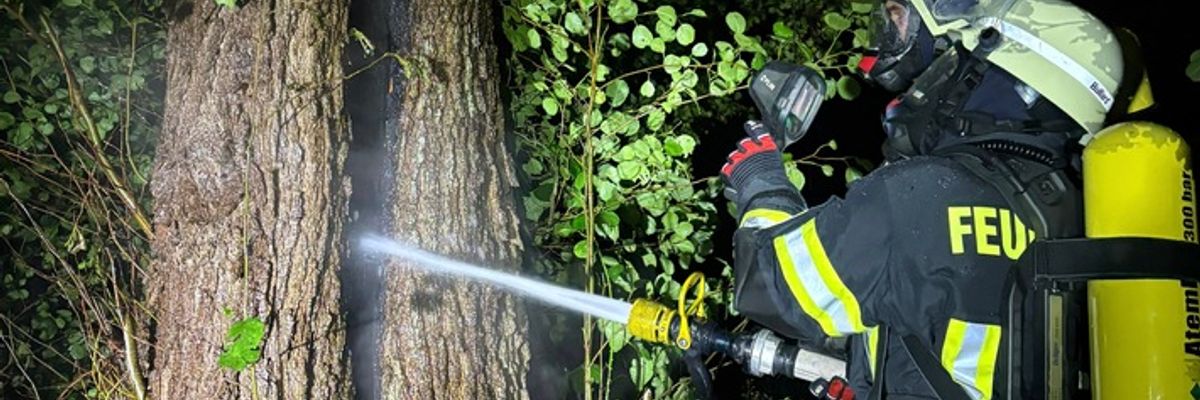 FW-AUR: Blitzeinschlag in Baumstamm
