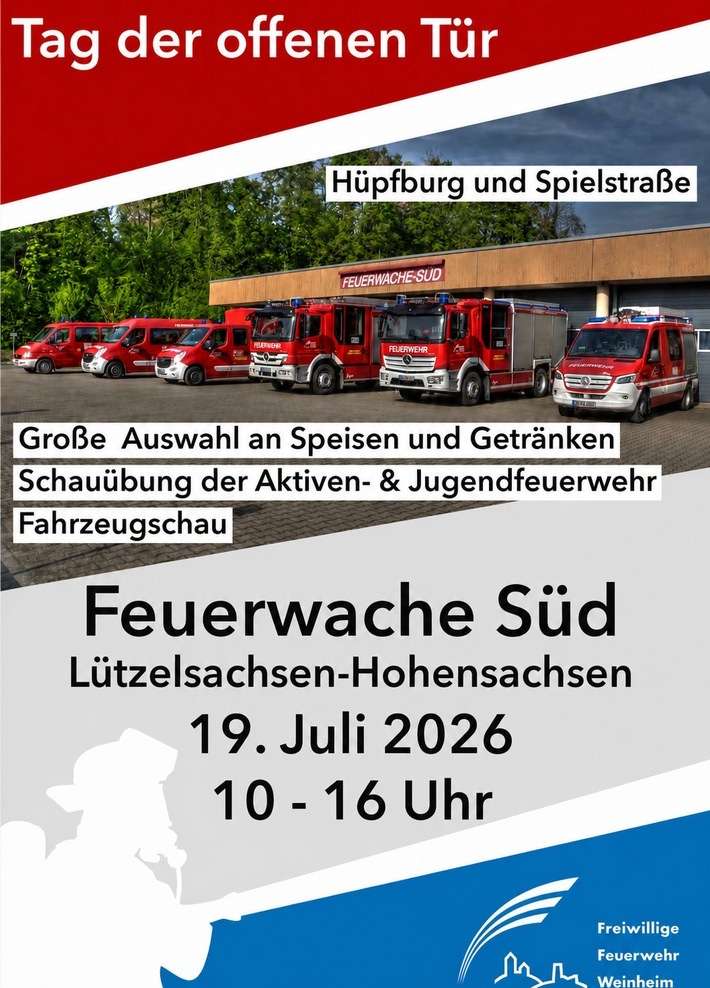 FW Weinheim: Tag der offenen Tür in der Feuerwache Süd - Weinheimer Feuerwehr erleben, Menschen kennenlernen und Ehrenamt entdecken.