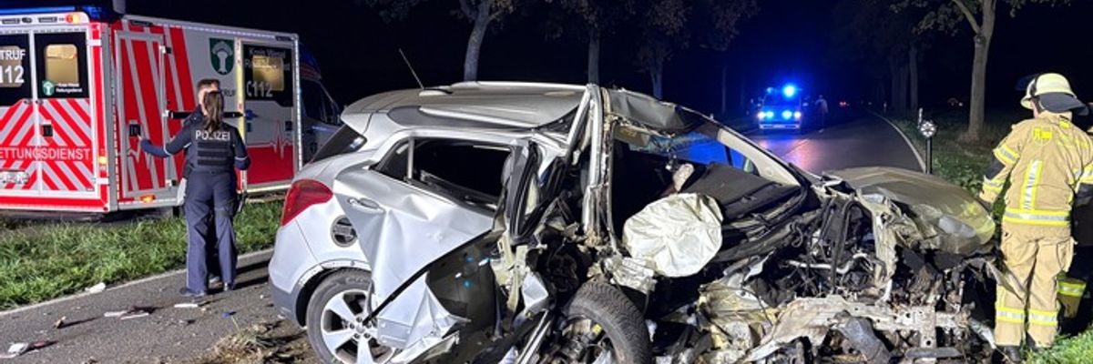 FW Moers: Verkehrsunfall auf der Krefelder Straße / PKW kollidiert mit Baum