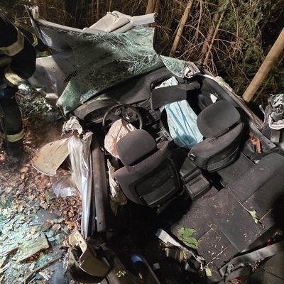KFV-CW: PKW stürzt nachts Böschung hinunter / Feuerwehr schlägt Schneise in Wald / Eingeklemmte Schwerverletzte befreit