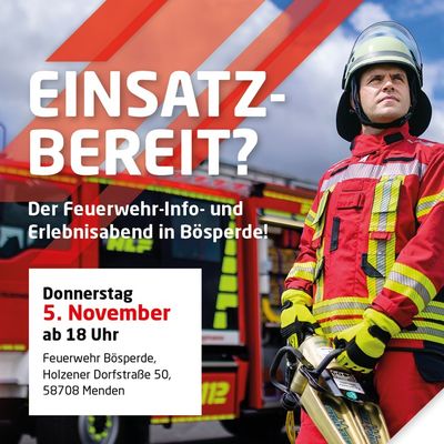 FW Menden: Einsatzbereit für die Feuerwehr? Feuerwehr Menden lädt ein zum Info- und Erlebnisabend