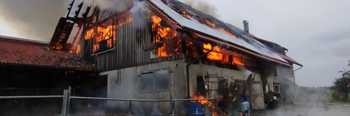 LRA-Ravensburg: Landwirtschaftliches Anwesen im Vollbrand 50 Milchkühe, 16 Jungrinder und das Wohnhaus konnten gerettet werden