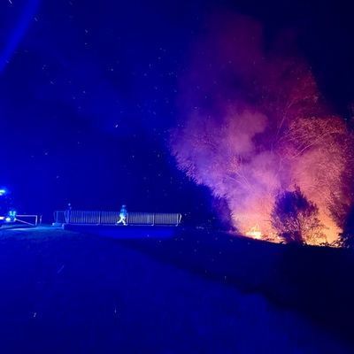 FW Weinheim: Meterhohe Flammen am Hammerweg, Alarm im Minutentakt. Einsatzreiche Nacht für Weinheims Feuerwehr
