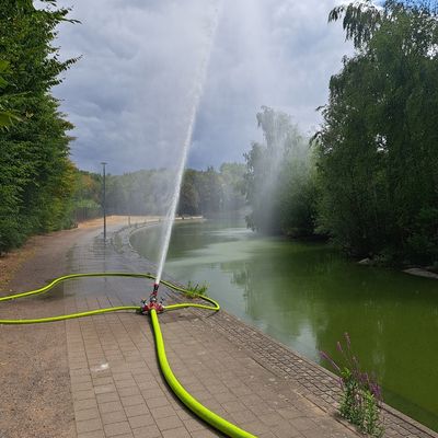 FW-BO: Technischer Betrieb der Stadt Bochum und Feuerwehr Bochum verhindern Fischsterben in Regenrückhaltebecken