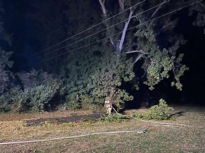 FW Rheurdt: Abgebrochener Ast verursacht Brand und flächendeckenden Stromausfall