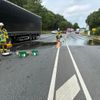 FW Bremerhaven: Verkehrsunfall auf der Cherbourger Straße: Aufgerissener LKW-Tank sorgt für Vollsperrung und Dieselaustritt