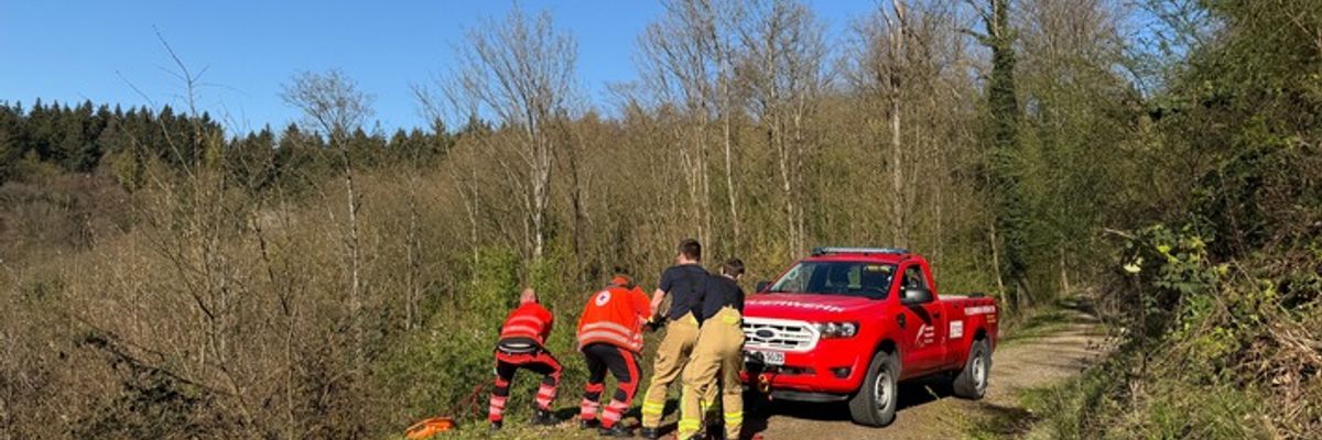 FW Weinheim: Vom Waldweg abgekommen und abgerutscht - Weinheimer Feuerwehr rettet zwei Spaziergänger oberhalb des Funkturms Nächstenbach