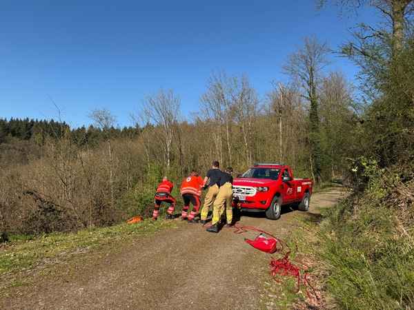 FW Weinheim: Vom Waldweg abgekommen und abgerutscht - Weinheimer Feuerwehr rettet zwei Spaziergänger oberhalb des Funkturms Nächstenbach