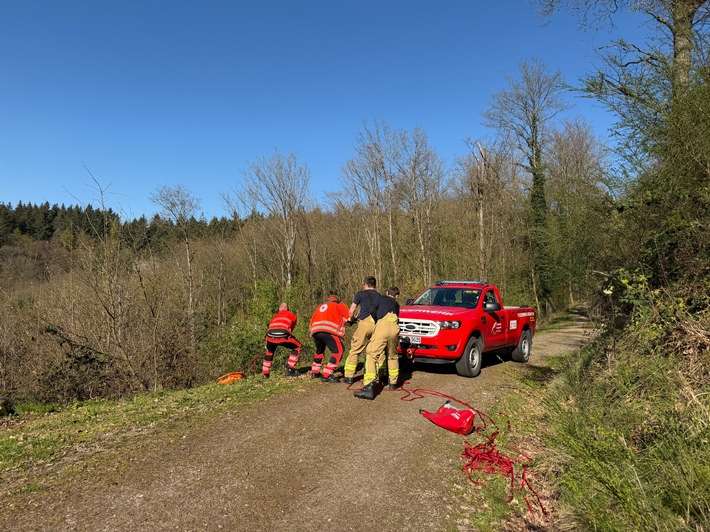 FW Weinheim: Vom Waldweg abgekommen und abgerutscht - Weinheimer Feuerwehr rettet zwei Spaziergänger oberhalb des Funkturms Nächstenbach