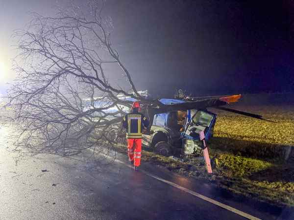 FW Flotwedel: LKW kommt von Fahrbahn ab - Baum blockiert B214