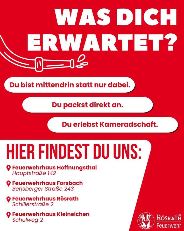 FW Rösrath: Einfach mal machen! Feuerwehr Rösrath lädt zum Neueinsteiger-Tag ein