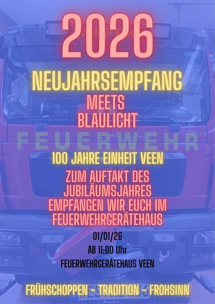 FW Alpen: 100 Jahre Einheit Veen: Einladung zum Neujahrsempfang am 01. Januar