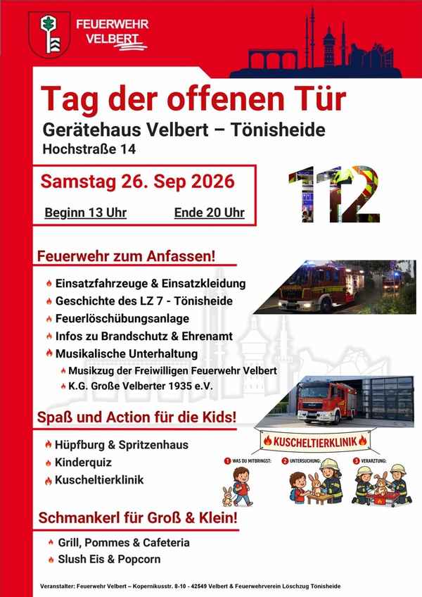 FW-Velbert: "Tag der offenen Tür" beim Löschzug Tönisheide am 26. September 2026