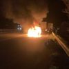FW Speyer: Pkw-Brand nach Auffahrunfall auf Rastplatz Binshof