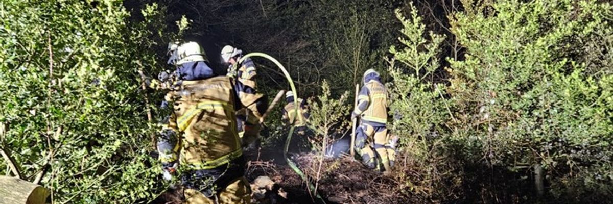 FW-E: Nächtlicher Waldbrand in steilem Gelände - Feuerwehr im Großeinsatz