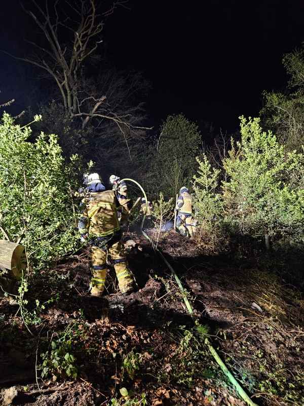 FW-E: Nächtlicher Waldbrand in steilem Gelände - Feuerwehr im Großeinsatz