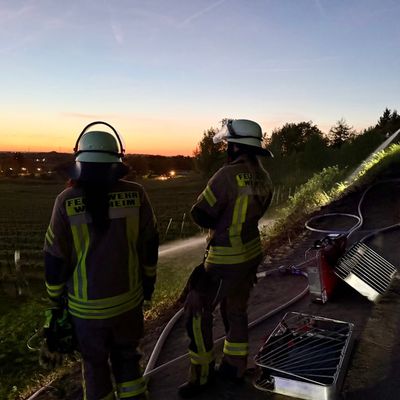 FW Weinheim: Feuer im Weinberg - Weinheimer Feuerwehr stoppt Flammen im Abendrot