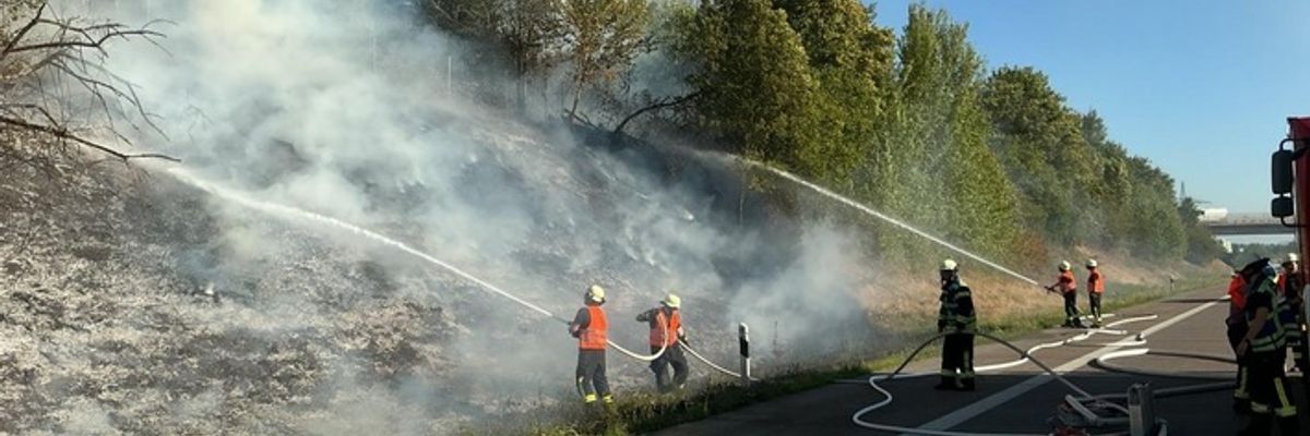 FW-OG: Böschungsbrand neben der Autobahn bei Offenburg