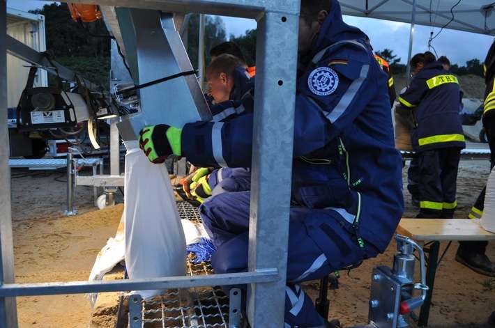 FW-ROW: Sandsäcke füllen für den Ernstfall: Gemeinsamer Übungsdienst von Feuerwehr und THW