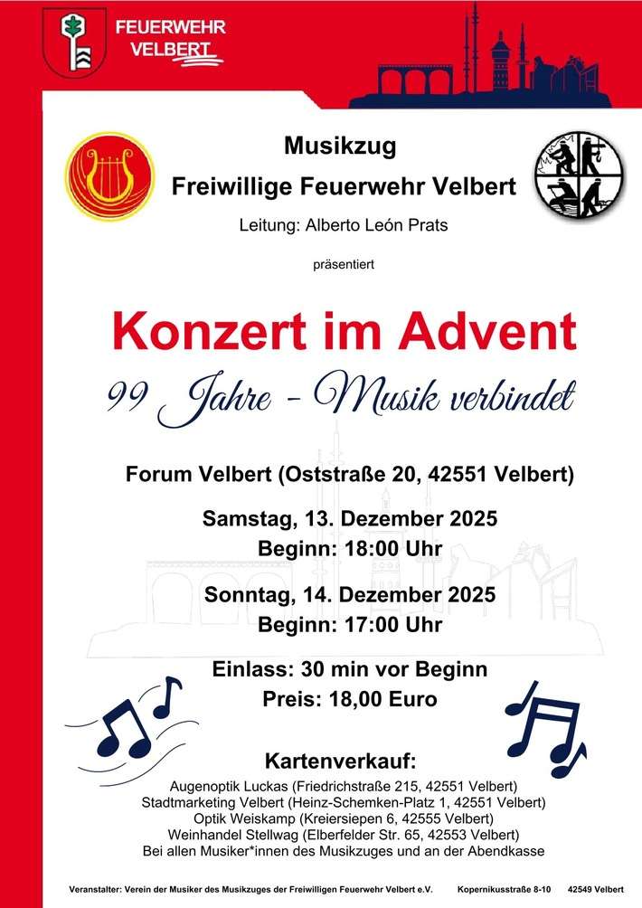FW-Velbert: Der Musikzug der Feuerwehr Velbert auf Klangreise: Von Langenlonsheim bis ins Forum Velbert