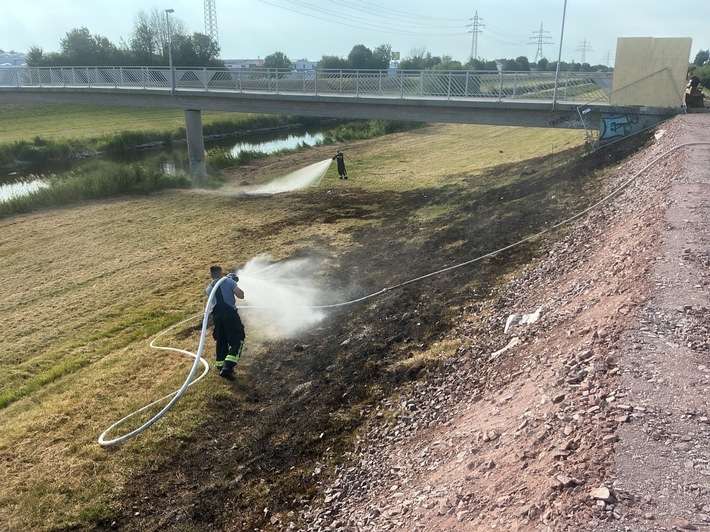 FW-OG: Grasflächenbrand am Kinzigdamm - Trockenheit und Hitze fordern ihren Tribut